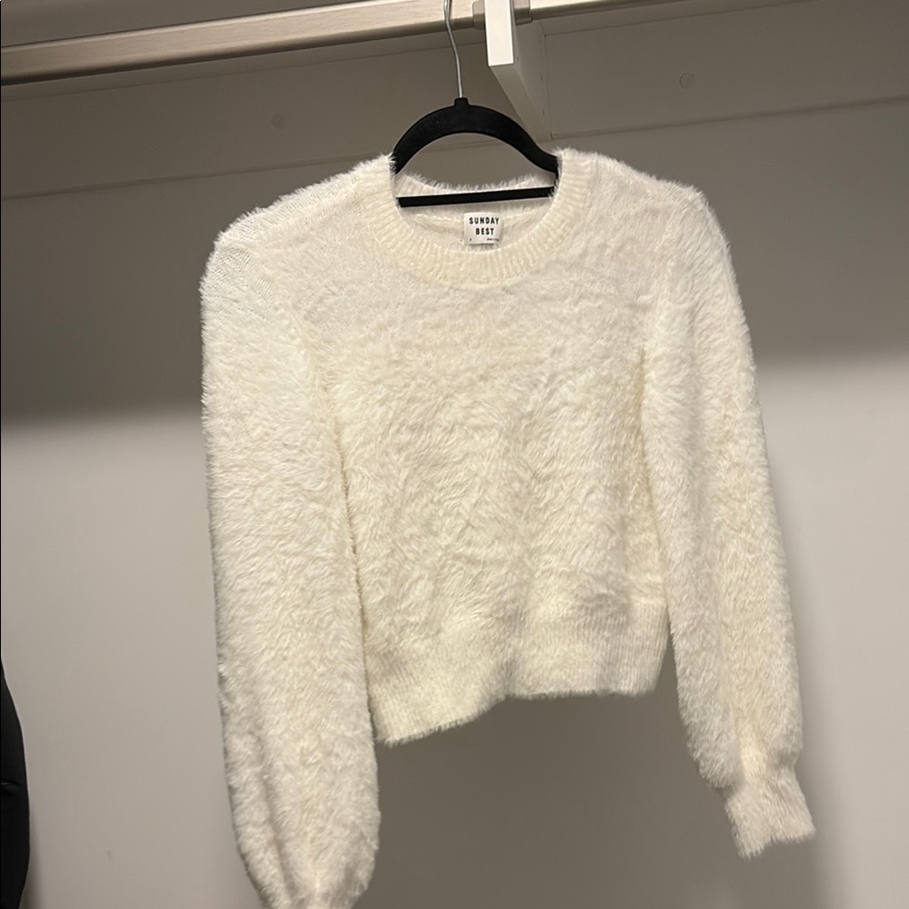 Aritzia Sunday Best White Crew Neck Sweater Plush Texture